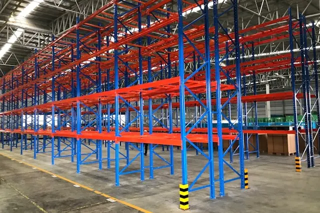 Empty racks in a warehouse