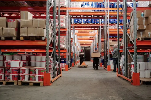 Interior of a warehouse with an employee