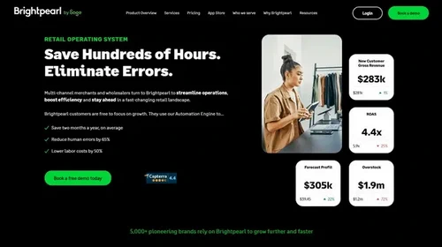 Screenshot of Brightpearl website