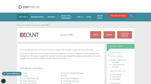 Screenshot of Ecount website