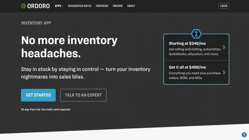 Screenshot of Ordoro website